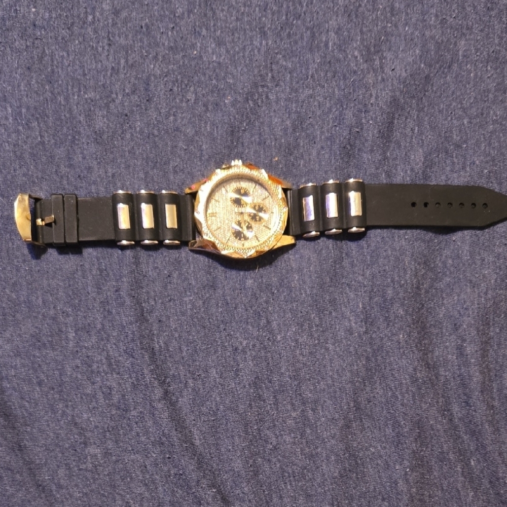 Gold and Black Classic Watch with Black Band
